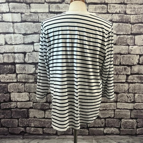 Chico's V-Neck 3/4 Sleeve Striped Blouse Size Large - Picture 7 of 11